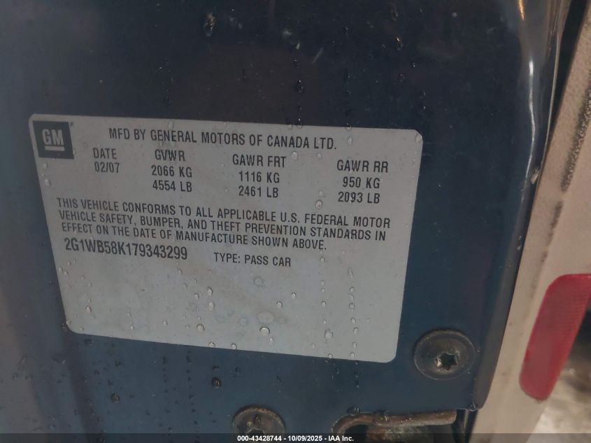 2007 Chevrolet Impala Ls VIN: 2G1WB58K179343299 Lot: 43428744