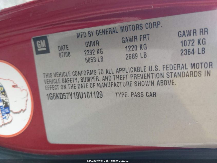 2009 Cadillac Dts 1Sc VIN: 1G6KD57Y19U101109 Lot: 43428781