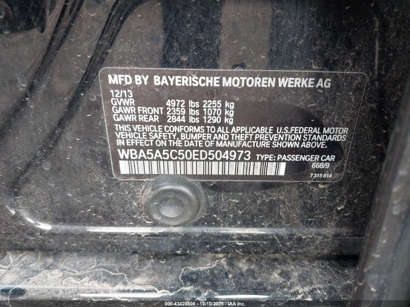 2014 BMW 528I VIN: WBA5A5C50ED504973 Lot: 43428808