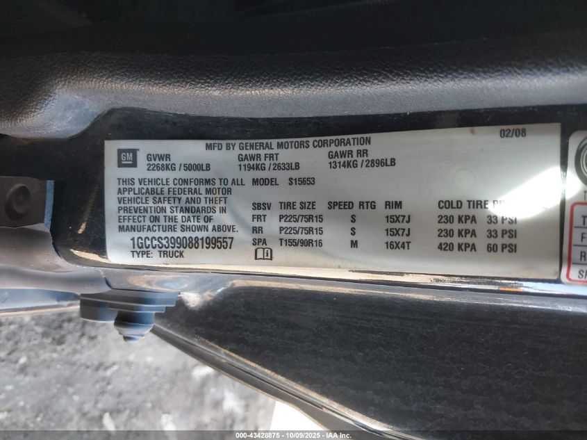 2008 Chevrolet Colorado Lt VIN: 1GCCS399088199557 Lot: 43428875