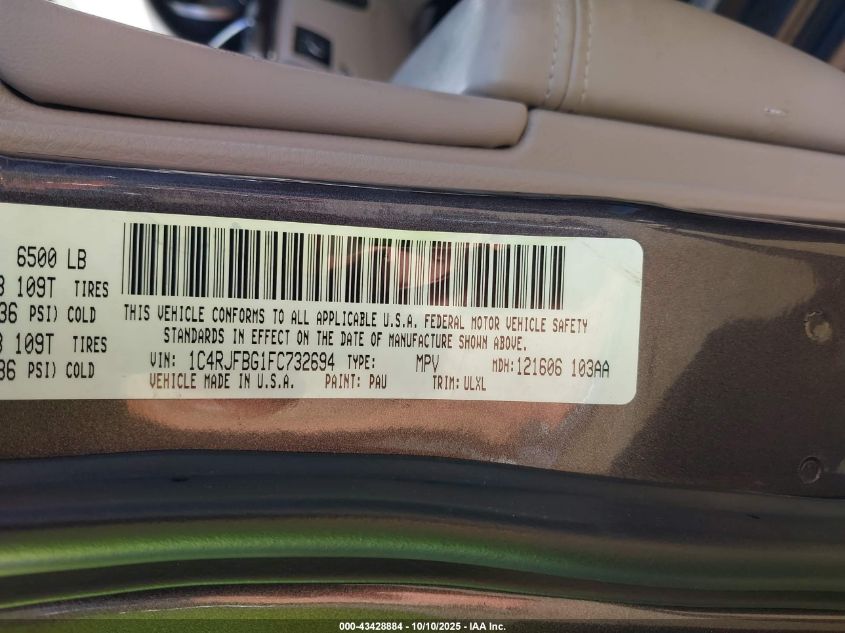 2015 Jeep Grand Cherokee Limited VIN: 1C4RJFBG1FC732694 Lot: 43428884