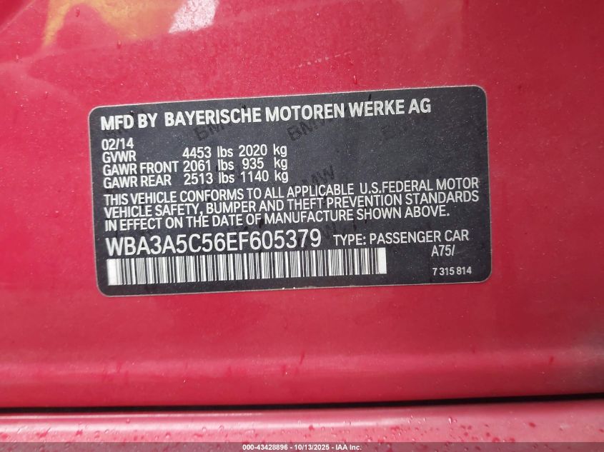 2014 BMW 328I VIN: WBA3A5C56EF605379 Lot: 43428896