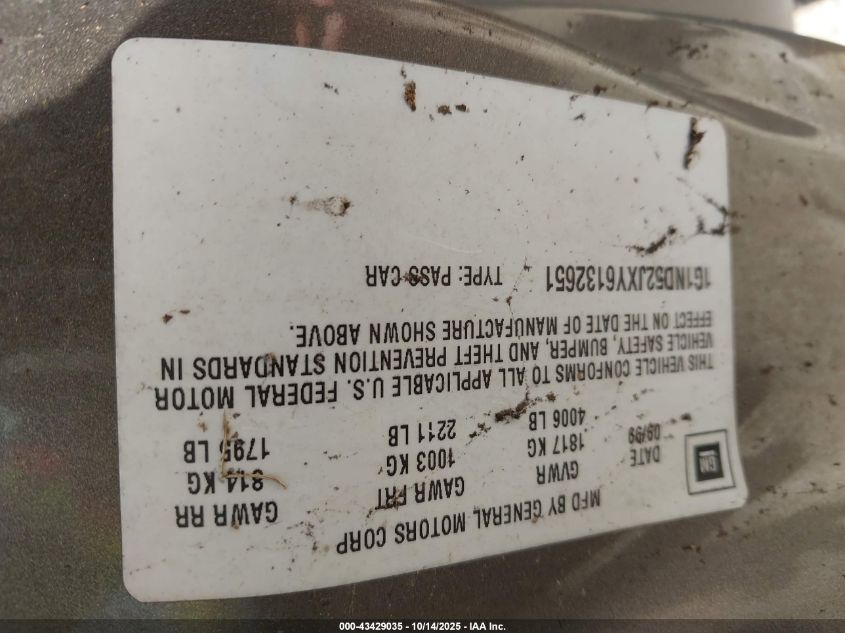 2000 Chevrolet Malibu VIN: 1G1ND52JXY6132651 Lot: 43429035