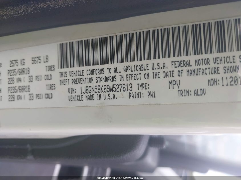 2009 Jeep Liberty Limited Edition VIN: 1J8GN58K69W527613 Lot: 43429103