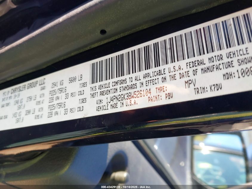 2011 Jeep Liberty Sport VIN: 1J4PN2GK3BW526104 Lot: 43429139