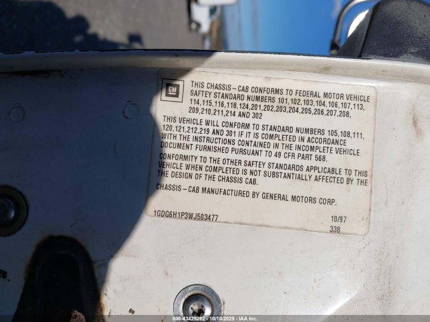 1998 GMC C-Series C6H042 VIN: 1GDG6H1P3WJ503477 Lot: 43429292