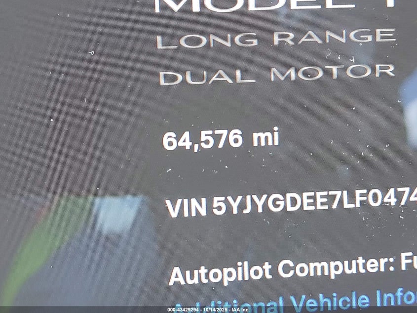 2020 Tesla Model Y Long Range Dual Motor All-Wheel Drive VIN: 5YJYGDEE7LF047445 Lot: 43429294