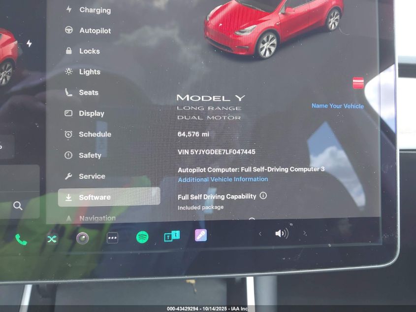 2020 Tesla Model Y Long Range Dual Motor All-Wheel Drive VIN: 5YJYGDEE7LF047445 Lot: 43429294