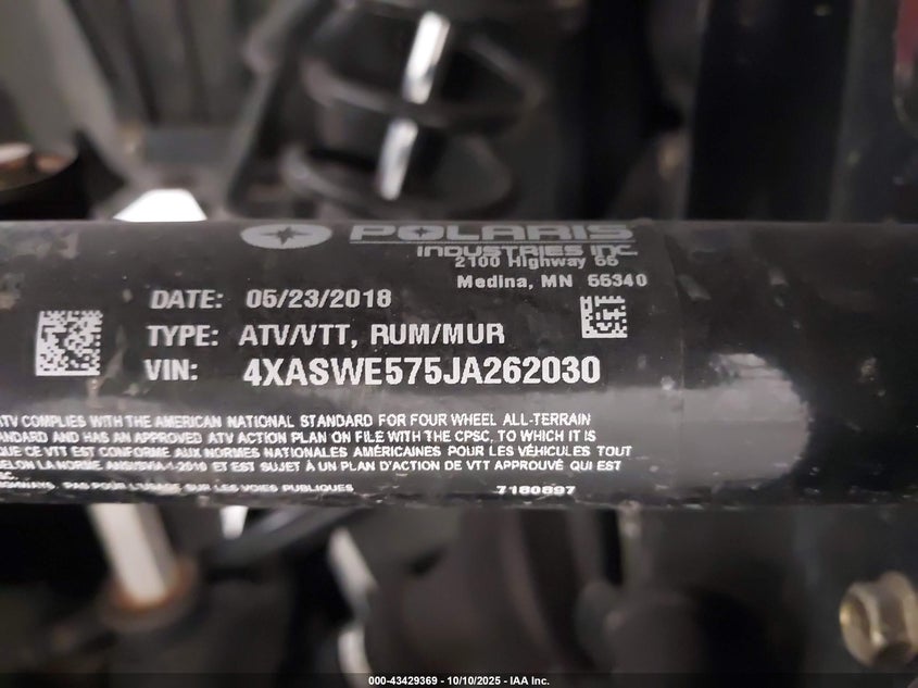 VIN 4XASWE575JA262030 2018 POLARIS SPORTSMAN X2 570 EPS