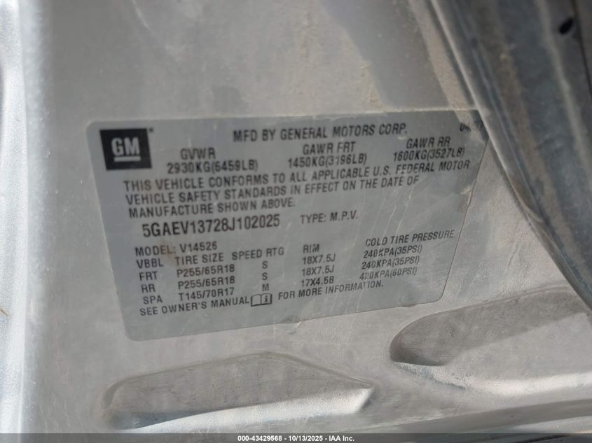 2008 Buick Enclave Cx VIN: 5GAEV13728J102025 Lot: 43429568