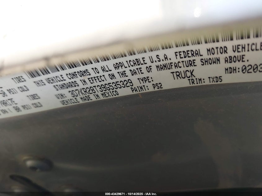 2009 Dodge Ram 2500 St VIN: 3D7KR28T39G535329 Lot: 43429671