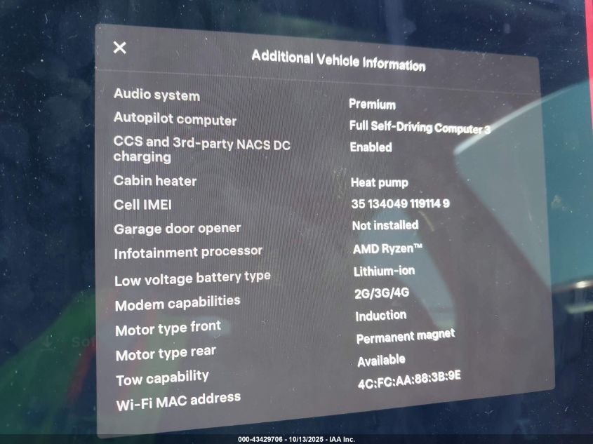 2023 Tesla Model Y Awd/Long Range Dual Motor All-Wheel Drive VIN: 7SAYGDEE2PF598780 Lot: 43429706