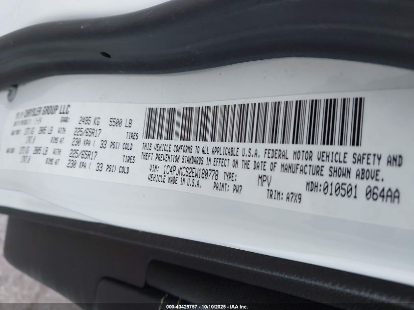 2014 Jeep Cherokee Latitude VIN: 1C4PJMCS2EW180778 Lot: 43429757