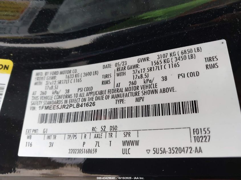 2023 Ford Bronco Raptor VIN: 1FMEE5JR2PLB41626 Lot: 43429848