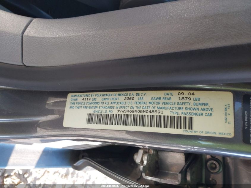 2005 Volkswagen Jetta Gls Tdi VIN: 3VWSR69M05M048591 Lot: 43430037