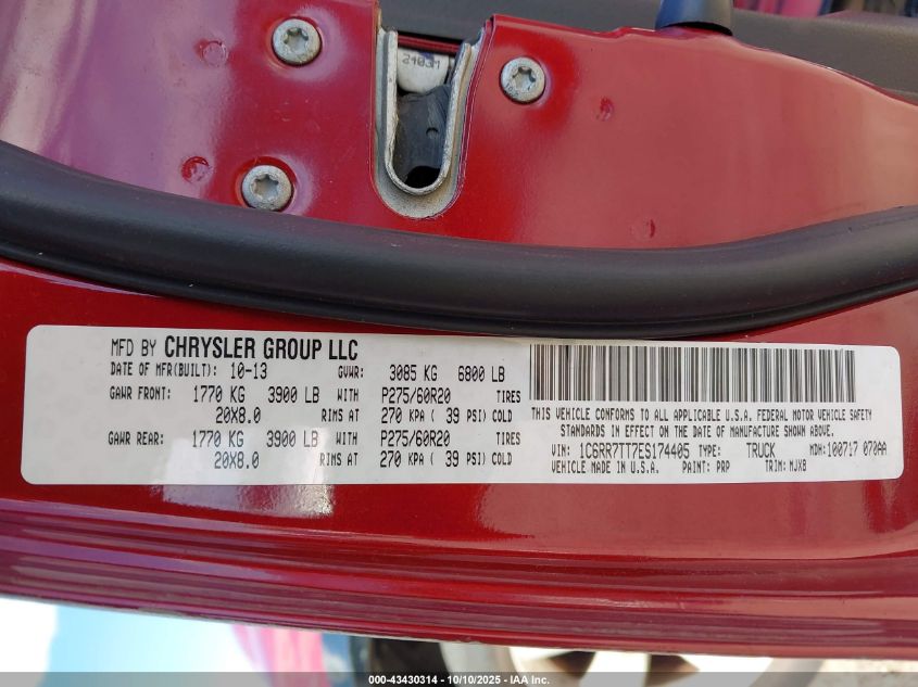 2014 Ram 1500 Outdoorsman VIN: 1C6RR7TT7ES174405 Lot: 43430314