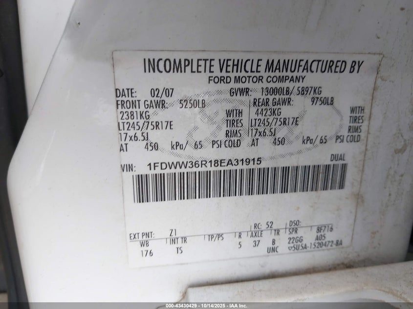 1FDWW36R18EA31915 2008 FORD F350 photo no. 8