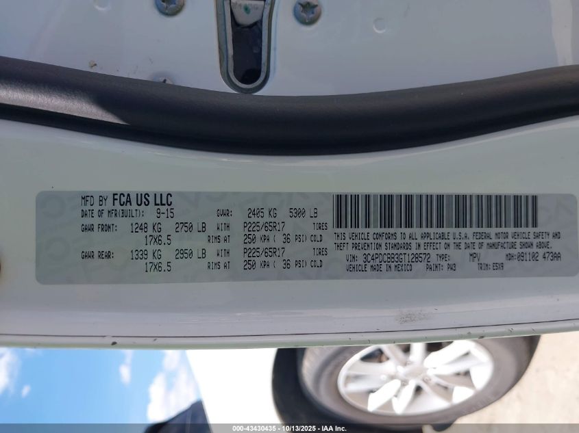 2016 Dodge Journey Sxt VIN: 3C4PDCBB3GT128572 Lot: 43430435