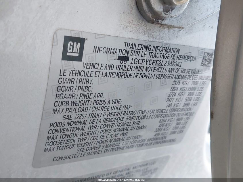 2020 Chevrolet Silverado 1500 4Wd Short Bed Custom Trail Boss/4Wd Standard Bed Custom Trail Boss VIN: 1GCPYCEF2LZ142341 Lot: 43430476