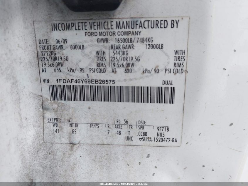 2009 Ford F-450 Chassis Xl/Xlt VIN: 1FDAF46Y69EB26575 Lot: 43430532