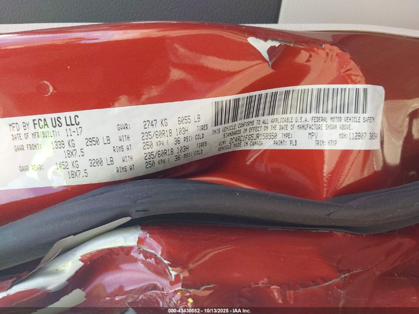 2018 Chrysler Pacifica Touring Plus VIN: 2C4RC1FG5JR158950 Lot: 43430552