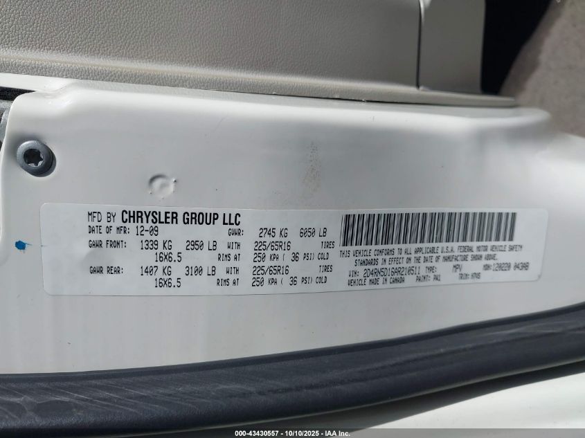 2010 Dodge Grand Caravan Sxt VIN: 2D4RN5D16AR210511 Lot: 43430557