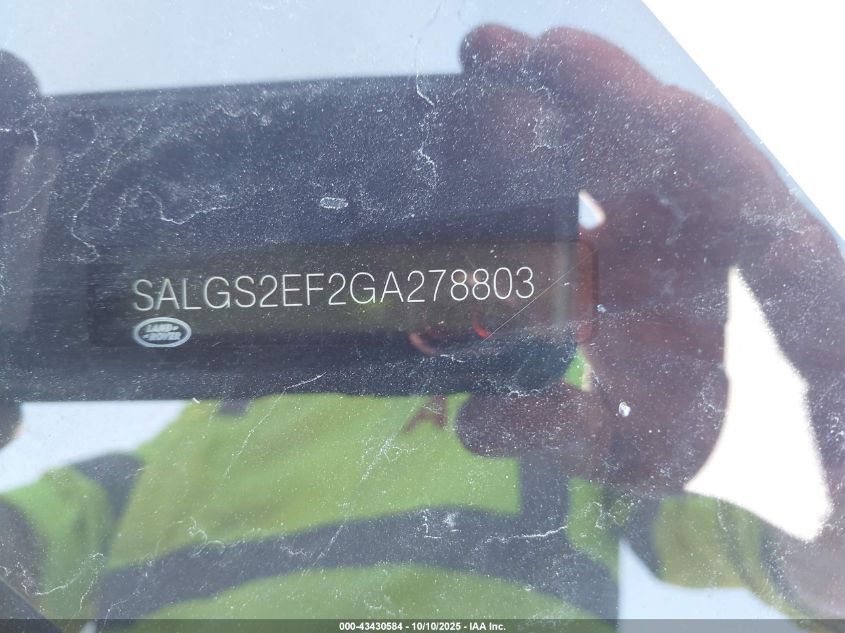 2016 Land Rover Range Rover 5.0L V8 Supercharged VIN: SALGS2EF2GA278803 Lot: 43430584