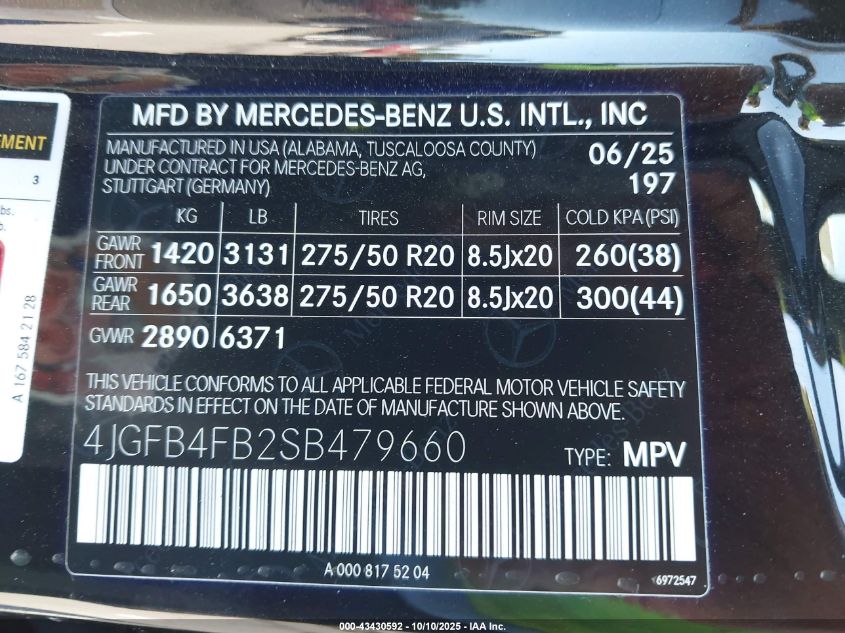 2025 Mercedes-Benz Gle 350 4Matic VIN: 4JGFB4FB2SB479660 Lot: 43430592