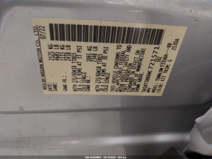 2022 Nissan Rogue Sv Intelligent Awd VIN: 5N1BT3BB6NC721571 Lot: 43430600