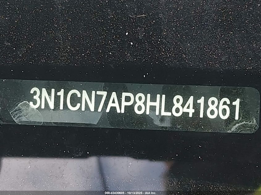 2017 Nissan Versa 1.6 S+ VIN: 3N1CN7AP8HL841861 Lot: 43430605