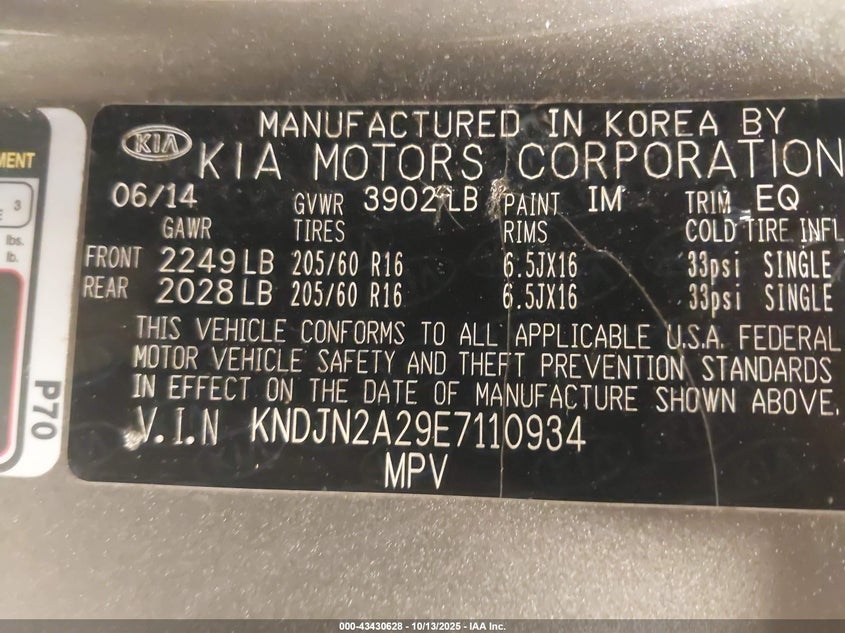 2014 KIA SOUL KNDJN2A29E7110934