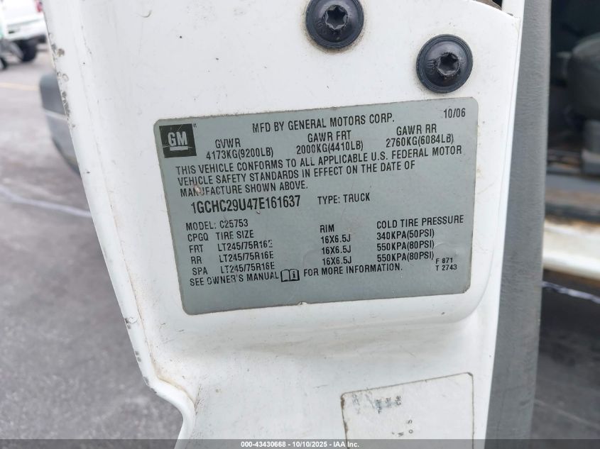 2007 Chevrolet Silverado 2500Hd Classic Work Truck VIN: 1GCHC29U47E161637 Lot: 43430668