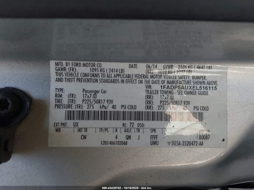 2014 Ford C-Max Hybrid Se VIN: 1FADP5AUXEL516115 Lot: 43430702