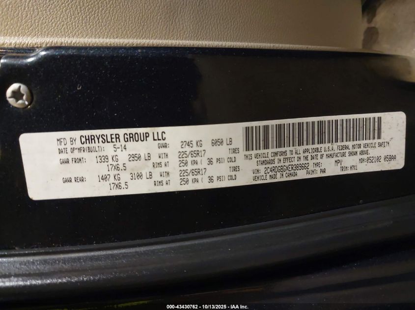 2014 Dodge Grand Caravan Se VIN: 2C4RDGBGXER389662 Lot: 43430762