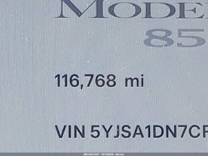 2012 Tesla Model S Signature VIN: 5YJSA1DN7CFP01626 Lot: 43431247
