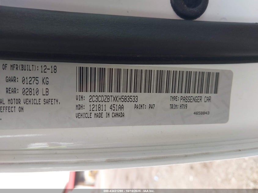 2019 DODGE CHALLENGER R/T 2C3CDZBTXKH583533