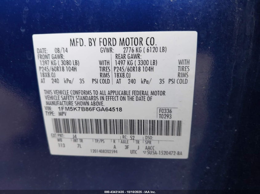 2015 FORD EXPLORER 1FM5K7B86FGA64518