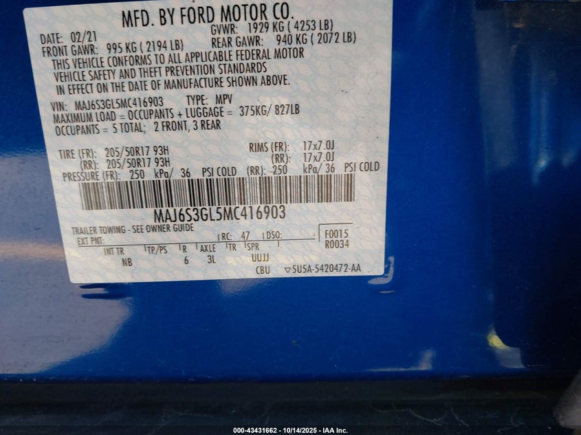 2021 FORD ECOSPORT SE - MAJ6S3GL5MC416903