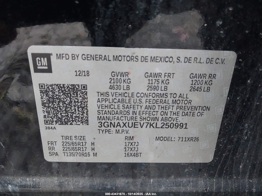 3GNAXUEV7KL250991 2019 CHEVROLET EQUINOX photo no. 9