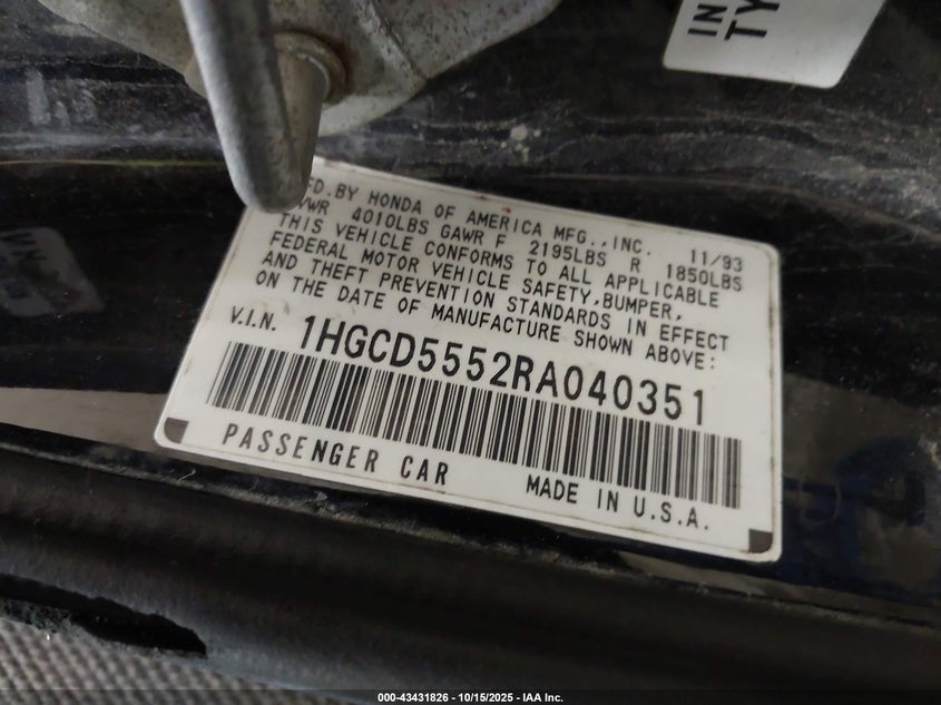 1HGCD5552RA040351 1994 HONDA ACCORD photo no. 9