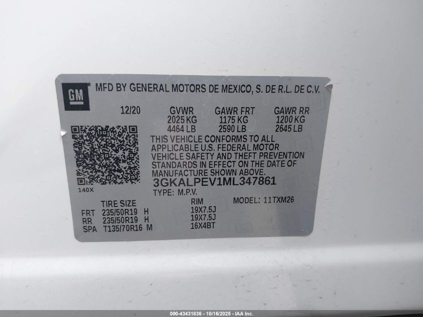 2021 GMC Terrain Fwd Slt VIN: 3GKALPEV1ML347861 Lot: 43431836