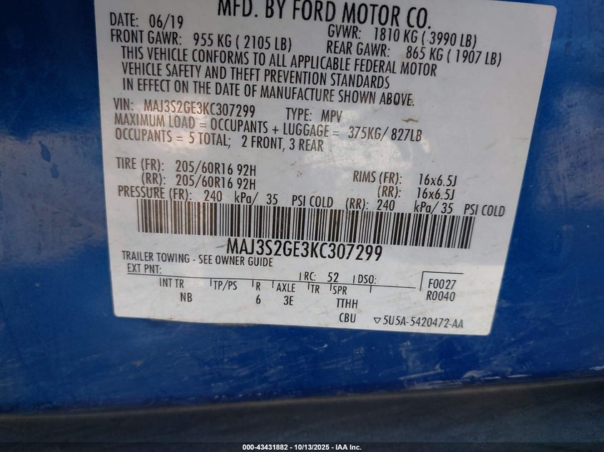 2019 FORD ECOSPORT SE MAJ3S2GE3KC307299