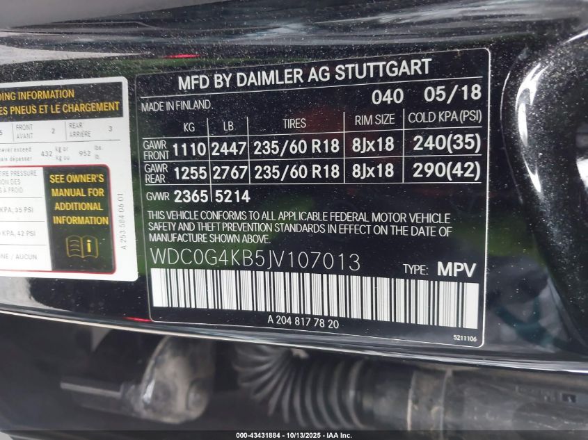 2018 Mercedes-Benz Glc 300 4Matic VIN: WDC0G4KB5JV107013 Lot: 43431884