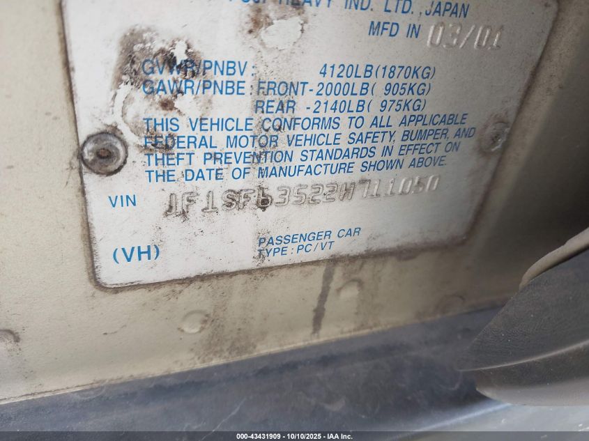 2002 Subaru Forester L VIN: JF1SF63522H711050 Lot: 43431909