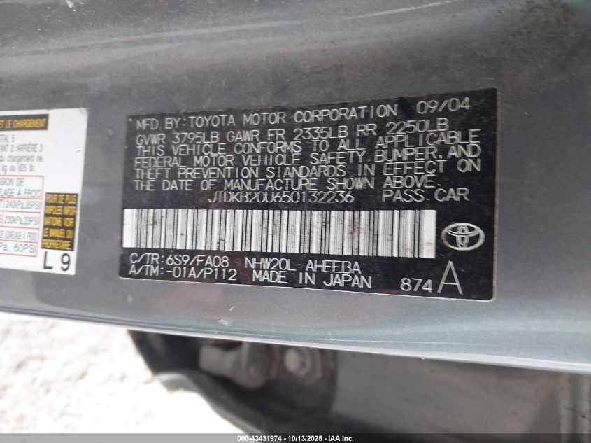 2005 Toyota Prius VIN: JTDKB20U650132236 Lot: 43431974