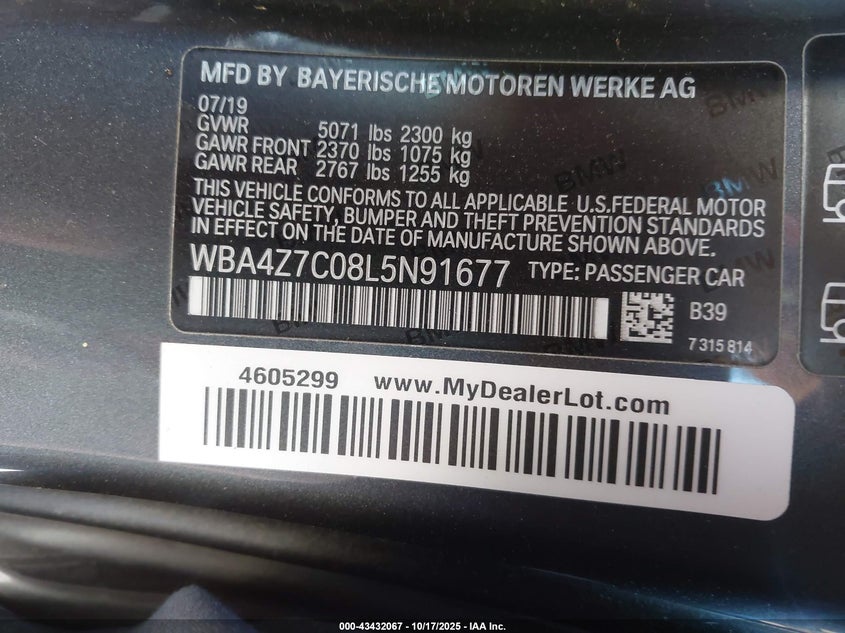 2020 BMW 440I XDRIVE WBA4Z7C08L5N91677