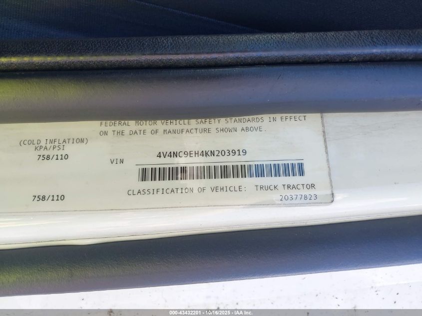 2019 Volvo Vnl VIN: 4V4NC9EH4KN203919 Lot: 43432201