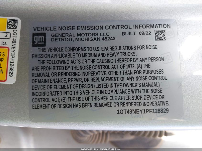 2023 GMC Sierra 2500Hd 4Wd Standard Bed Slt VIN: 1GT49NEY1PF126829 Lot: 43432231