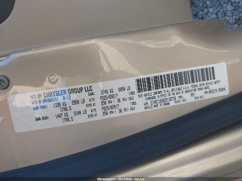 2014 Chrysler Town & Country Touring VIN: 2C4RC1BG9ER138728 Lot: 43432277