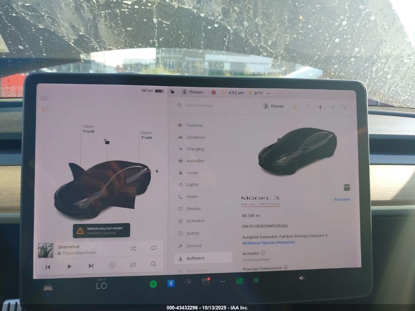 2021 Tesla Model 3 Performance Dual Motor All-Wheel Drive VIN: 5YJ3E1EC9MF025283 Lot: 43432296